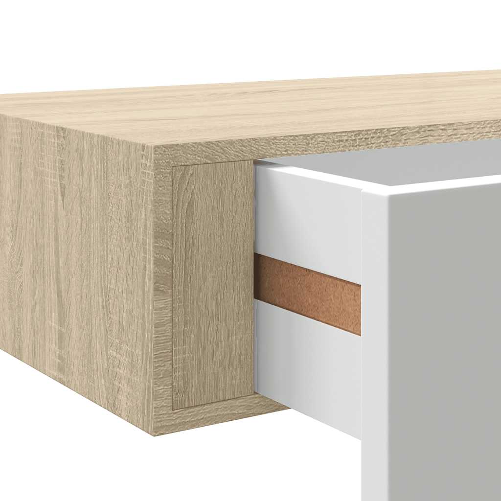 vidaXL Półki ścienne do szuflad 2 szt. Dąb i biel 60x23,5x10cm MDF