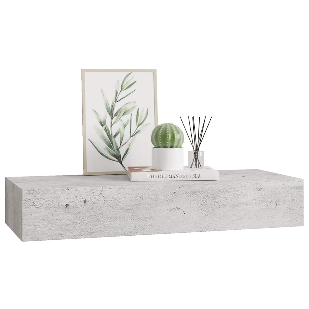 vidaXL Półka ścienna z szufladą, szarość betonu, 60x23,5x10 cm, MDF