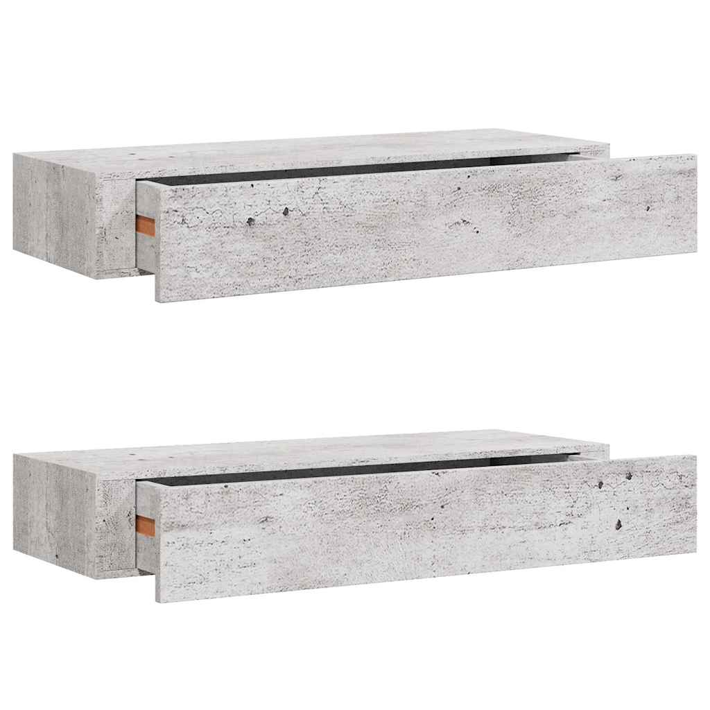 vidaXL Półki ścienne z szufladą, 2 szt., szare, 60 x 23,5 x 10 cm, MDF