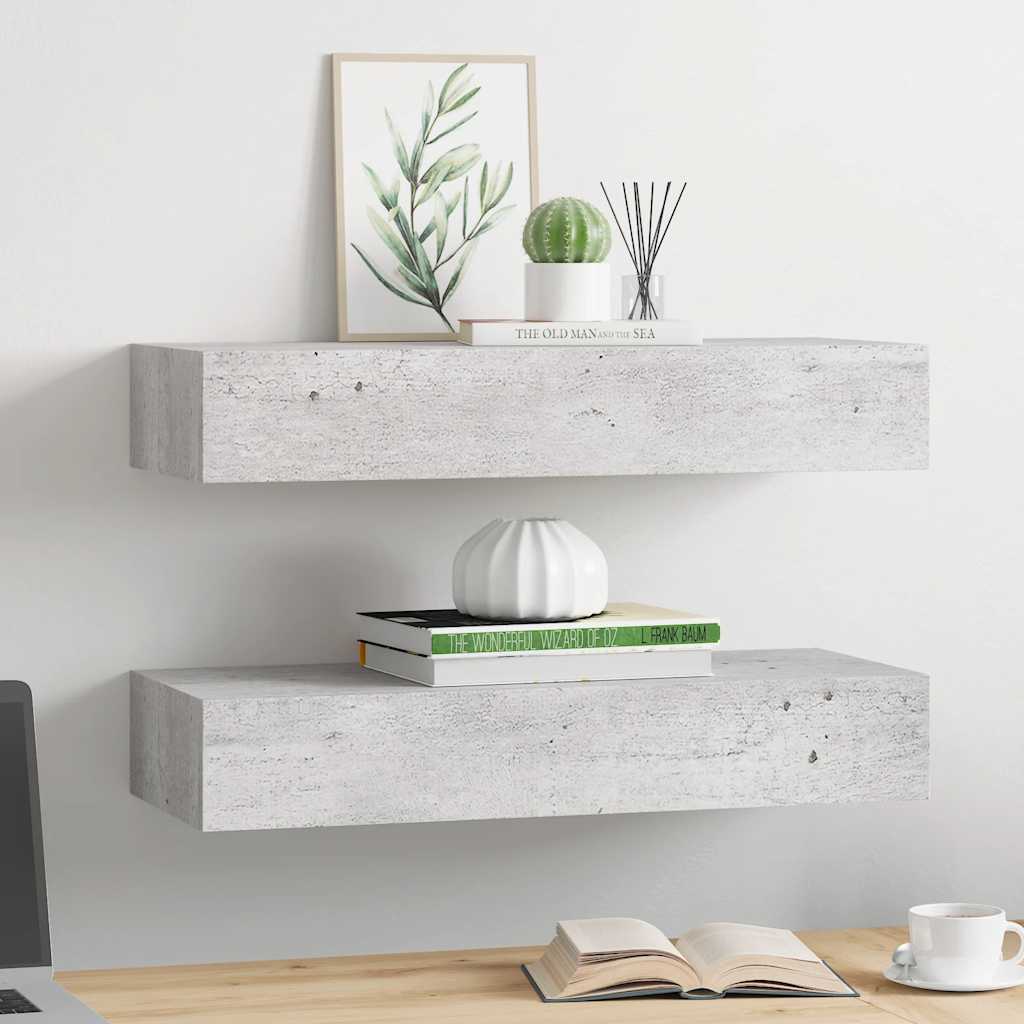 vidaXL Półki ścienne z szufladą, 2 szt., szare, 60 x 23,5 x 10 cm, MDF