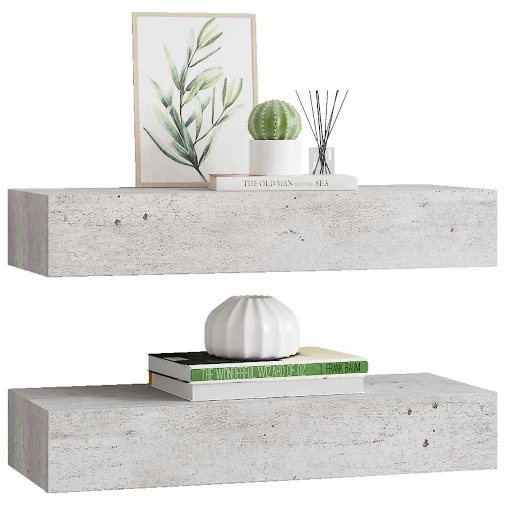 vidaXL Półki ścienne z szufladą, 2 szt., szare, 60 x 23,5 x 10 cm, MDF