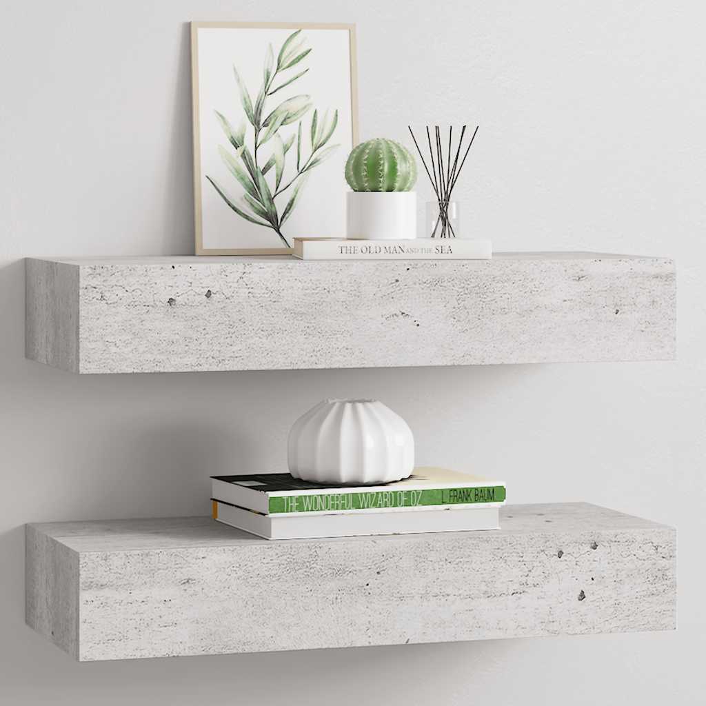 vidaXL Półki ścienne z szufladą, 2 szt., szare, 60 x 23,5 x 10 cm, MDF