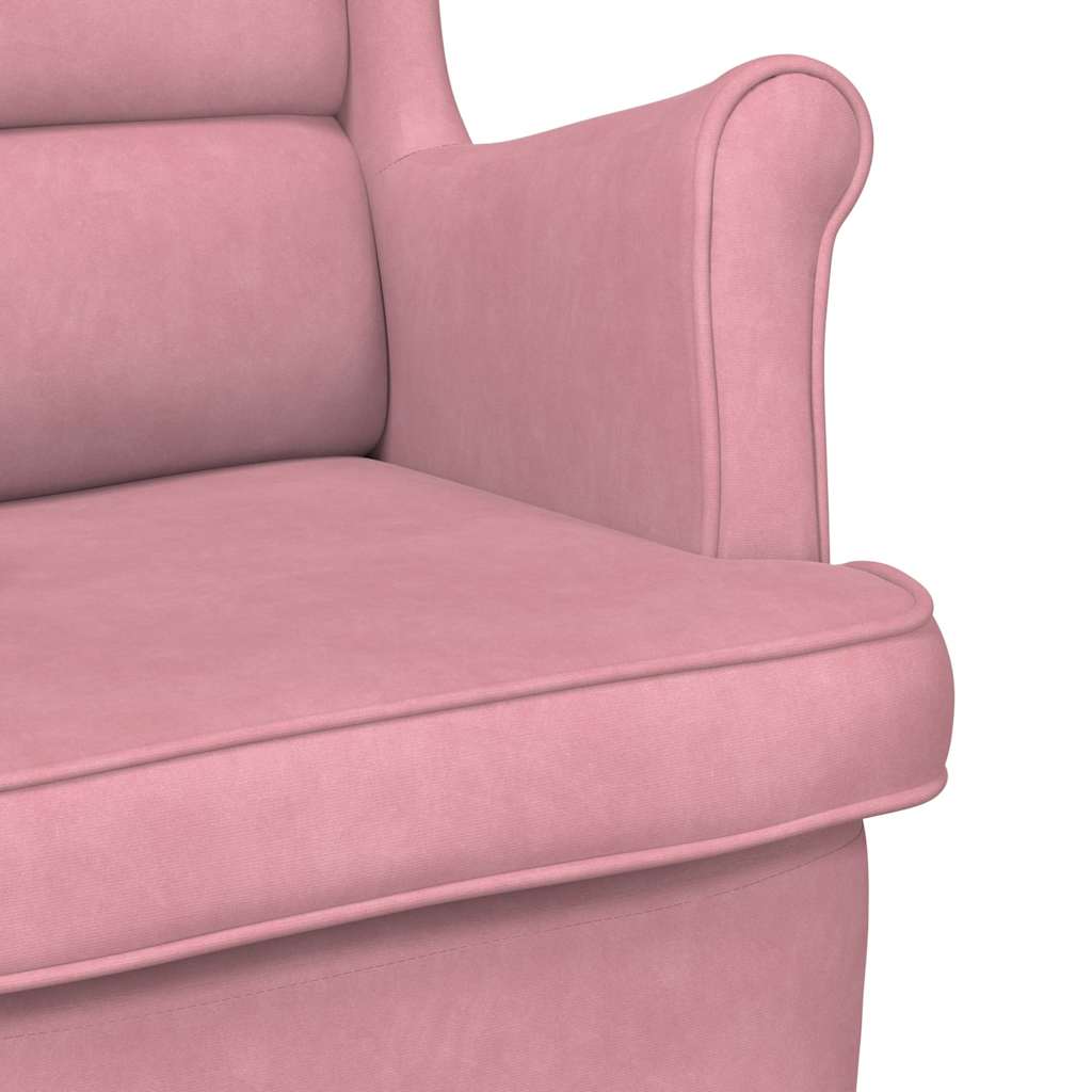 vidaXL Fotel bujany z uszak, różowy aksamit i lite drewno
