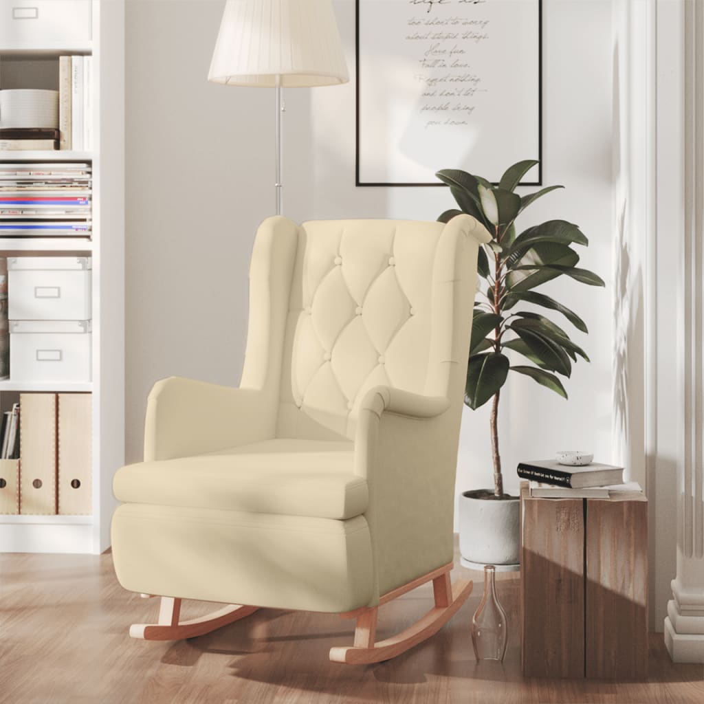 vidaXL Fotel bujany z kauczukowymi nóżkami, kremowy, obity tkaniną