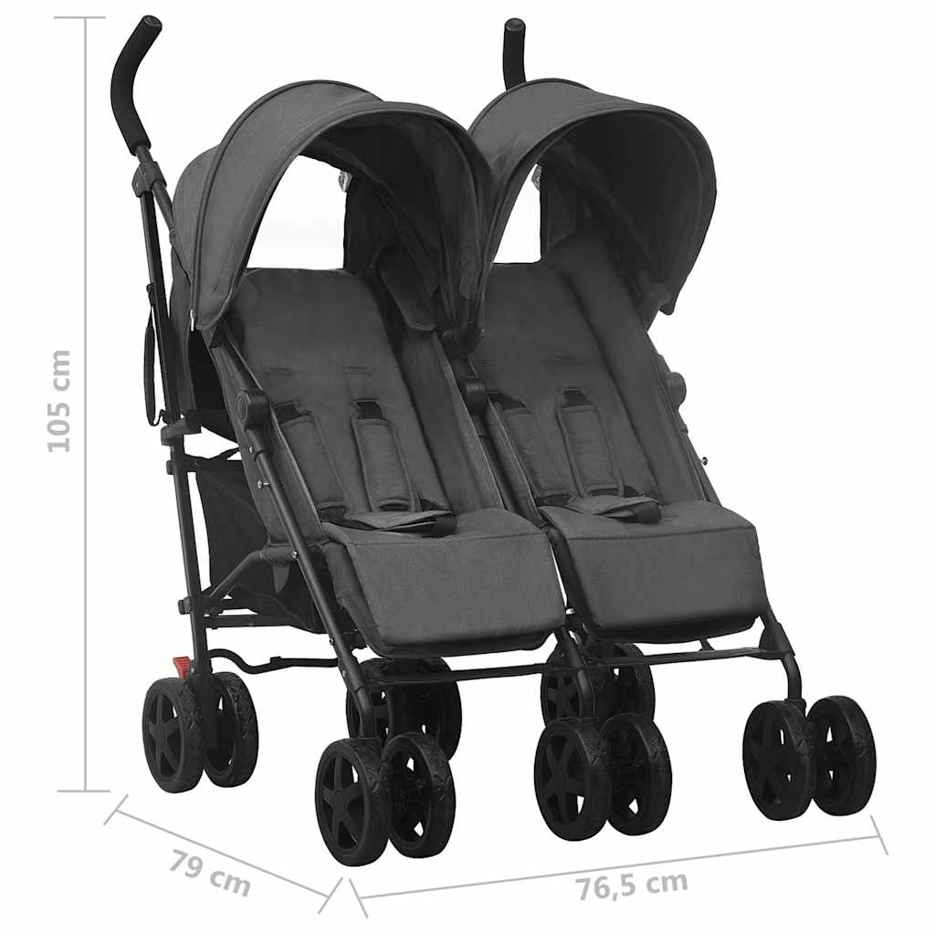 vidaXL Wózek spacerowy dla bliźniaków, antracytowy, stalowy