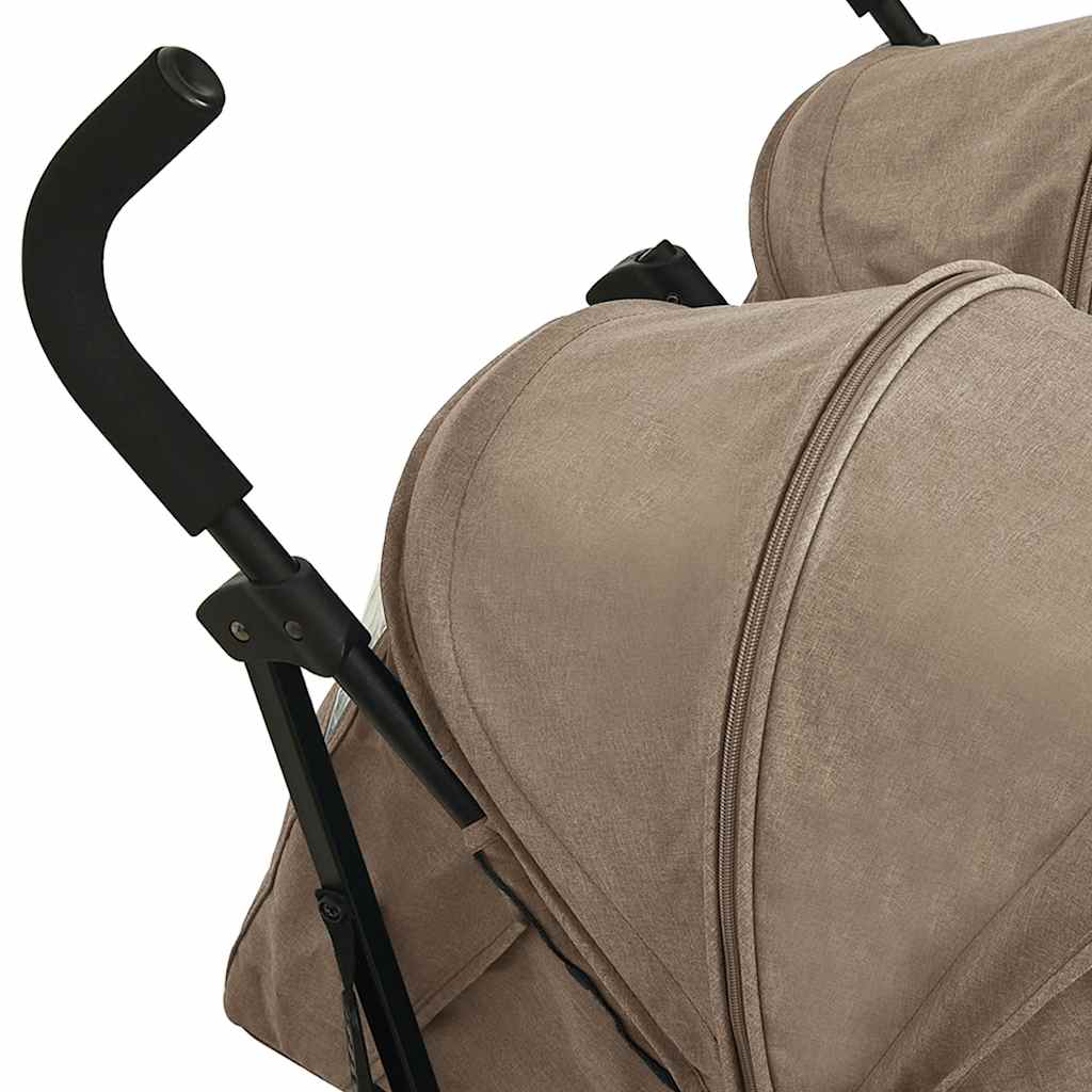 vidaXL Wózek spacerowy dla bliźniaków, kolor taupe, stalowy