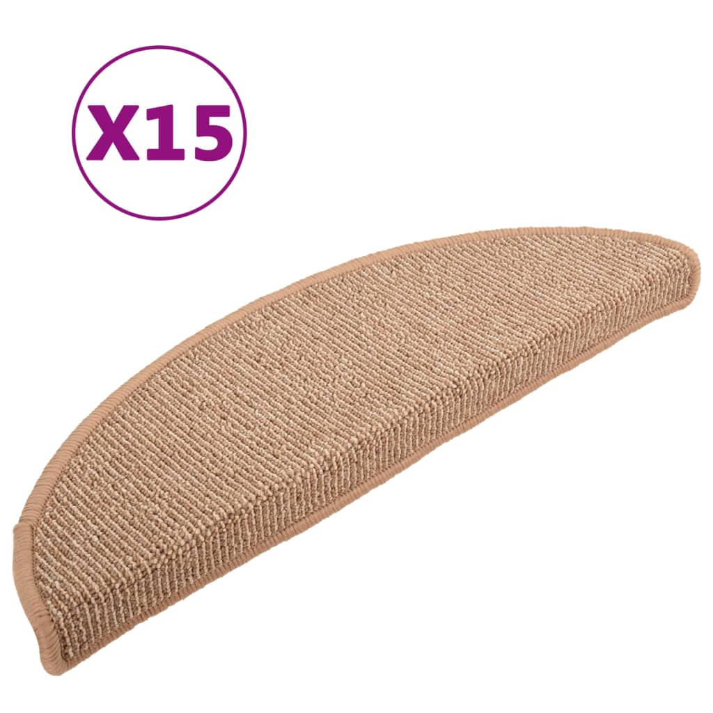 vidaXL Maty na schody 15 szt. 56x17x3 cm Jasnobrązowe półokrągłe