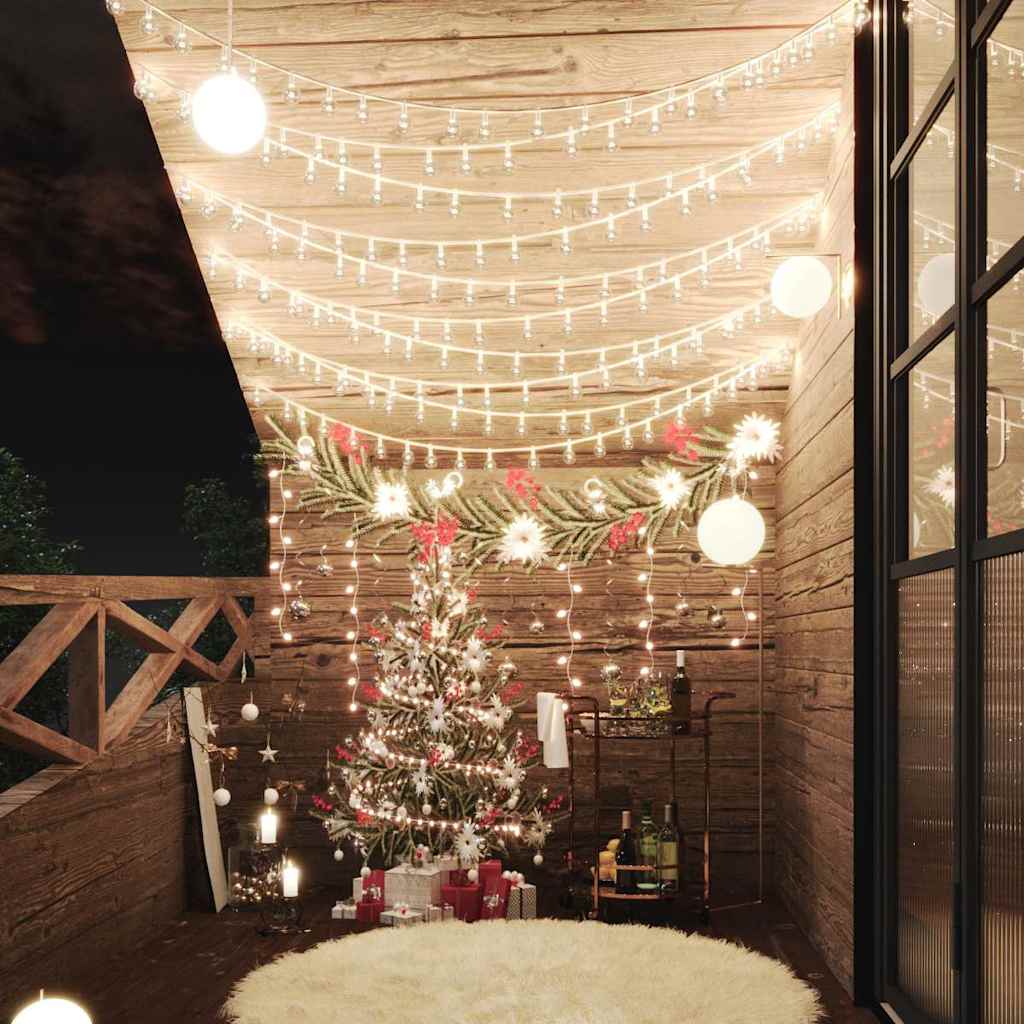 vidaXL Lampki świąteczne, 20 m, 200 diod LED, ciepła biel, 8 funkcji
