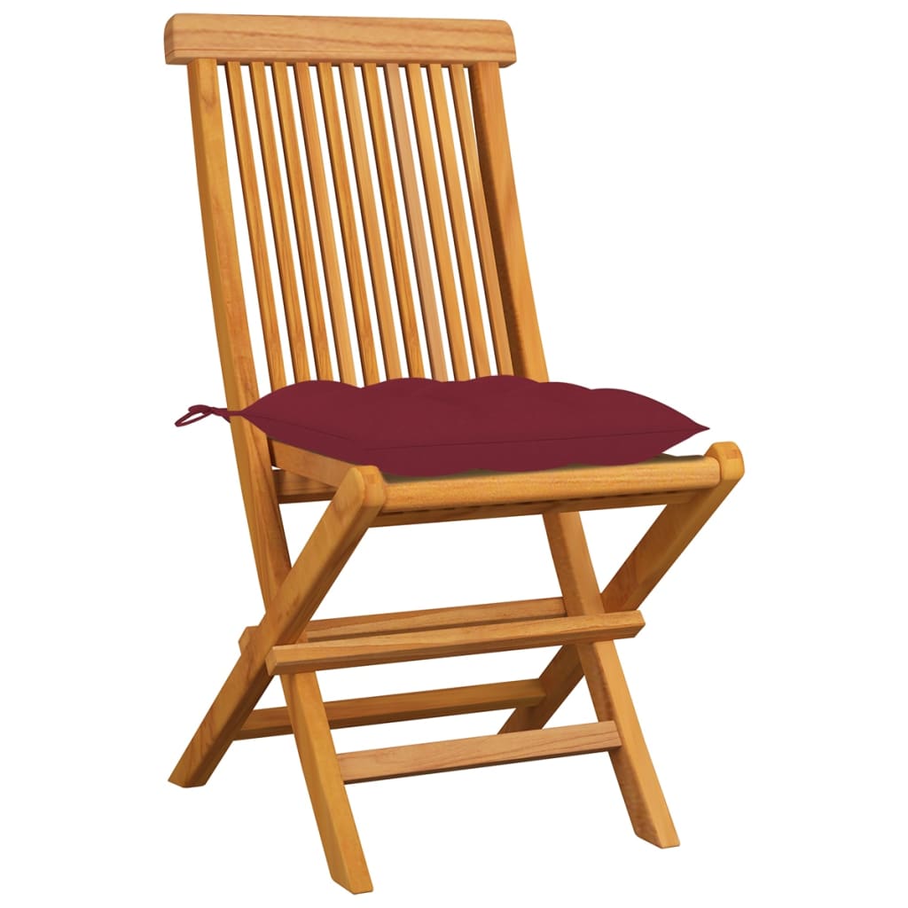 vidaXL Krzesła ogrodowe z bordowymi poduszkami, 8 szt., drewno tekowe