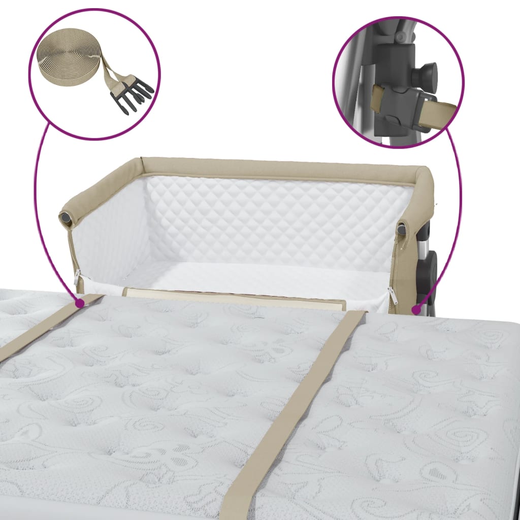 vidaXL Łóżeczko dziecięce z materacem, kolor taupe, lniana tkanina