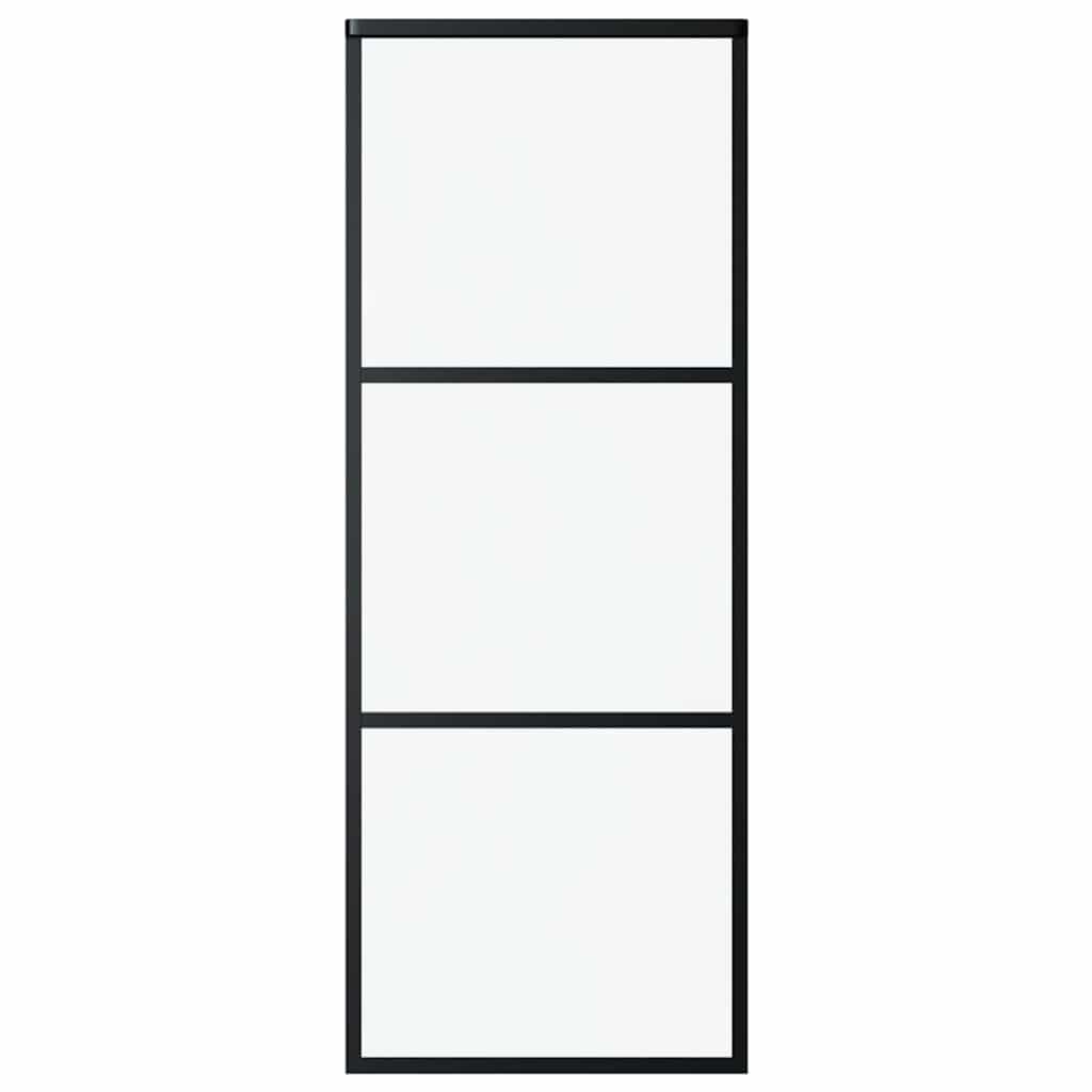 vidaXL Drzwi przesuwne 3-panele, szkło ESG i aluminium, 76x205 cm, czarne