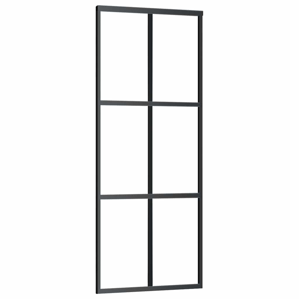 vidaXL Drzwi przesuwne, szkło ESG i aluminium, 76x205 cm, czarne