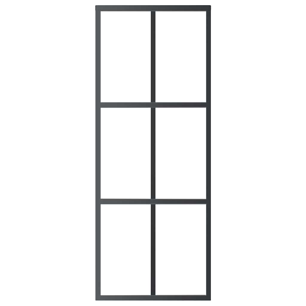 vidaXL Drzwi przesuwne, szkło ESG i aluminium, 76x205 cm, czarne
