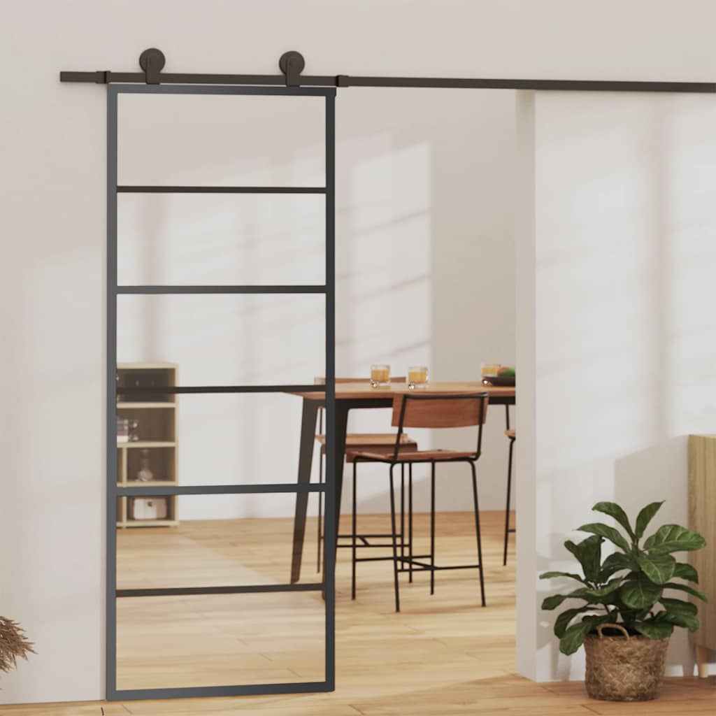 vidaXL Drzwi przesuwne, szkło ESG i aluminium, 76x205 cm, czarne