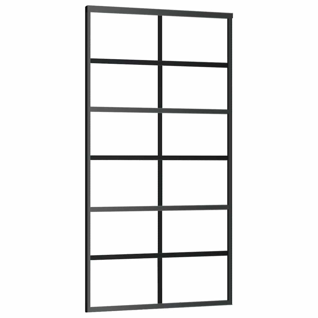 vidaXL Drzwi przesuwne, szkło ESG i aluminium, 102x205 cm, czarne