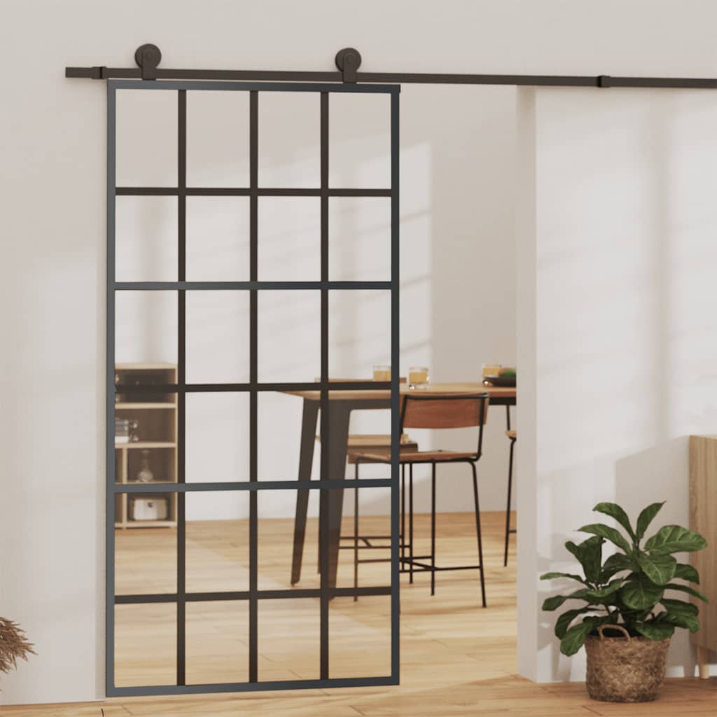 vidaXL Drzwi przesuwne, szkło ESG i aluminium, 102x205 cm, czarne