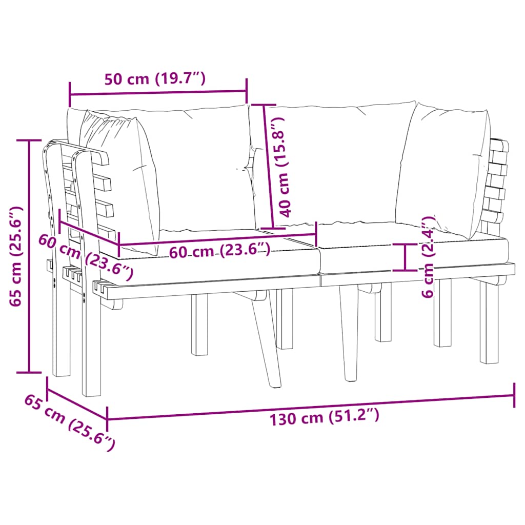 vidaXL 2-osobowa sofa ogrodowa z poduszkami, lite drewno akacjowe