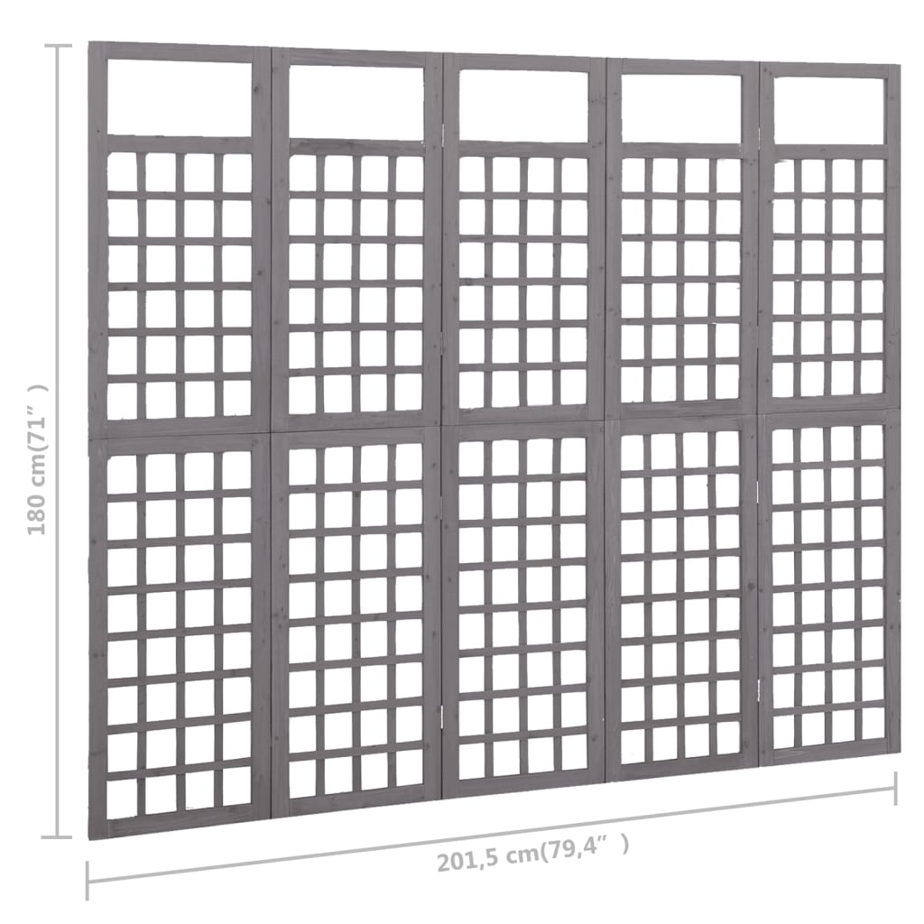 vidaXL Parawan pokojowy 5-panelowy/trejaż, drewno jodłowe, 201,5x180cm