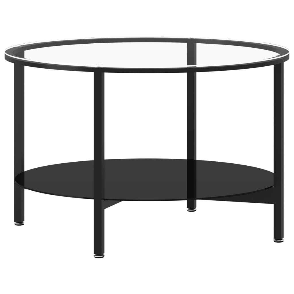 vidaXL Stolik kawowy, czarna rama i bezbarwne szkło hartowane, 70 cm
