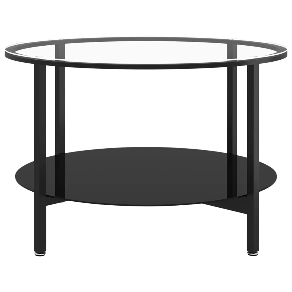 vidaXL Stolik kawowy, czarna rama i bezbarwne szkło hartowane, 70 cm