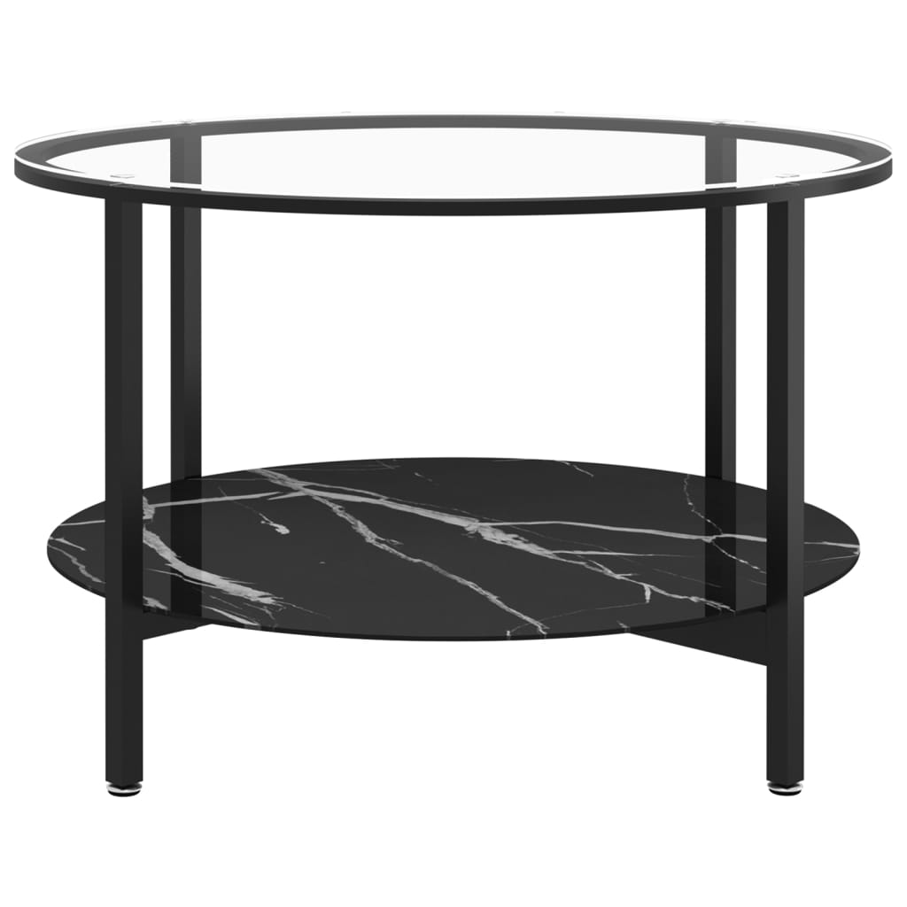 vidaXL Stolik kawowy, czarna rama i marmur, szkło hartowane, 70 cm