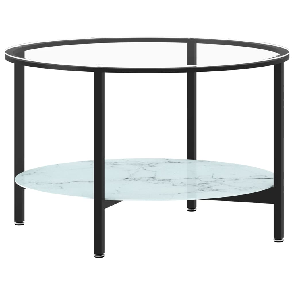vidaXL Stolik herbaciany, czarna rama i marmur, szkło hartowane, 70 cm