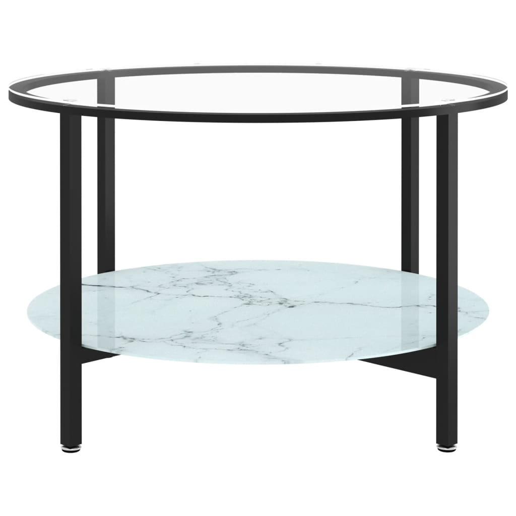 vidaXL Stolik herbaciany, czarna rama i marmur, szkło hartowane, 70 cm
