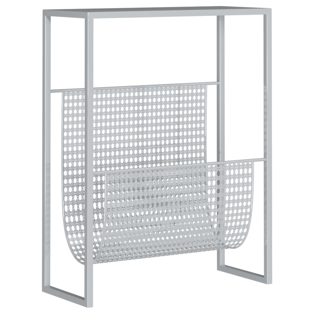 vidaXL Stojak na gazety, srebrny, 35x15x45 cm, stal