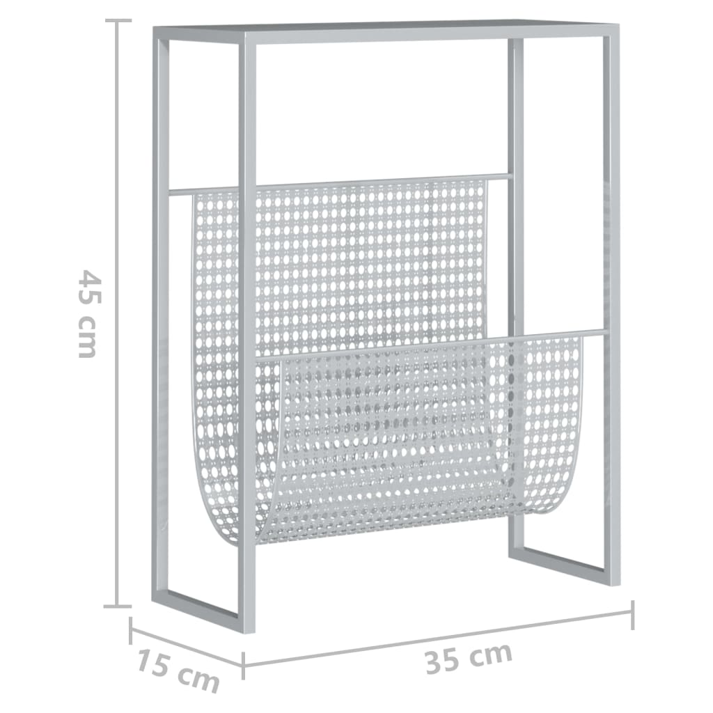 vidaXL Stojak na gazety, srebrny, 35x15x45 cm, stal