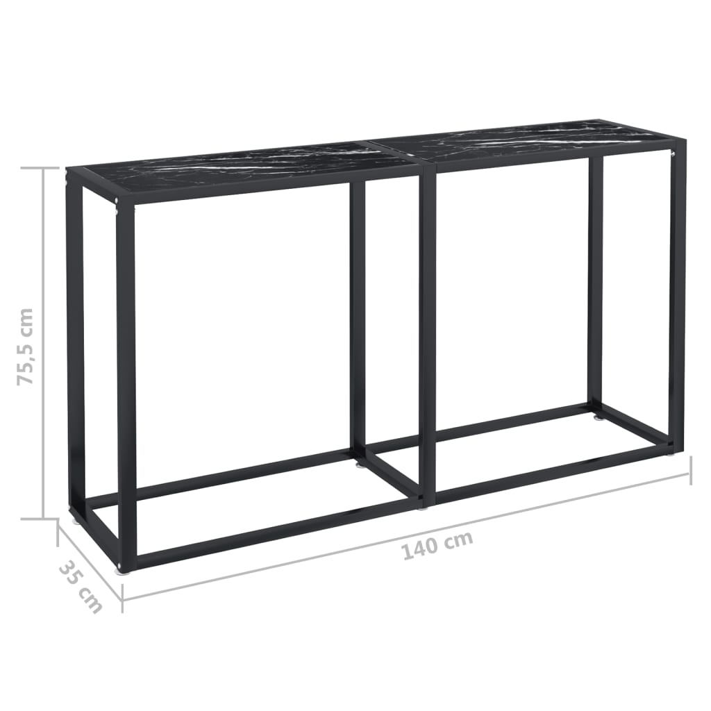 vidaXL Konsola, czarny marmur, 140x35x75,5 cm, szkło hartowane