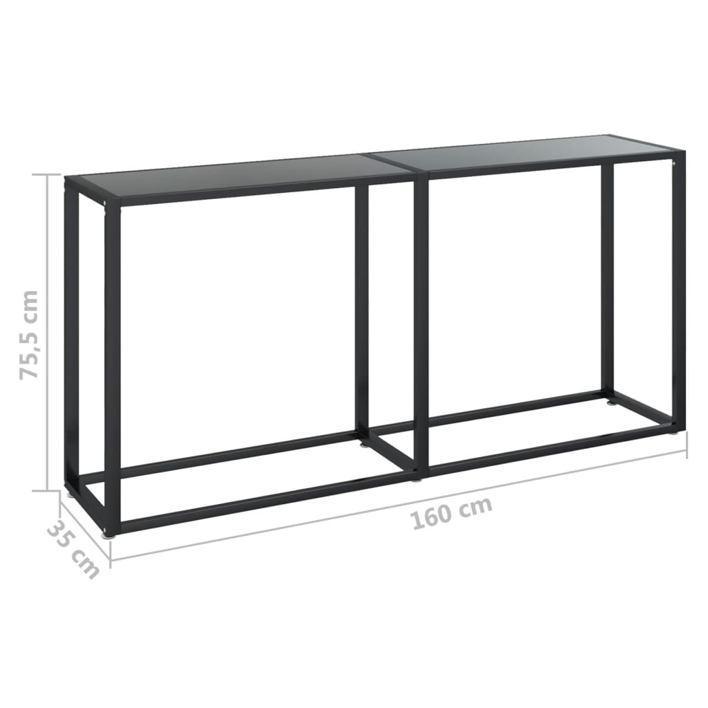 vidaXL Konsola, czarna, 160x35x75,5 cm, szkło hartowane