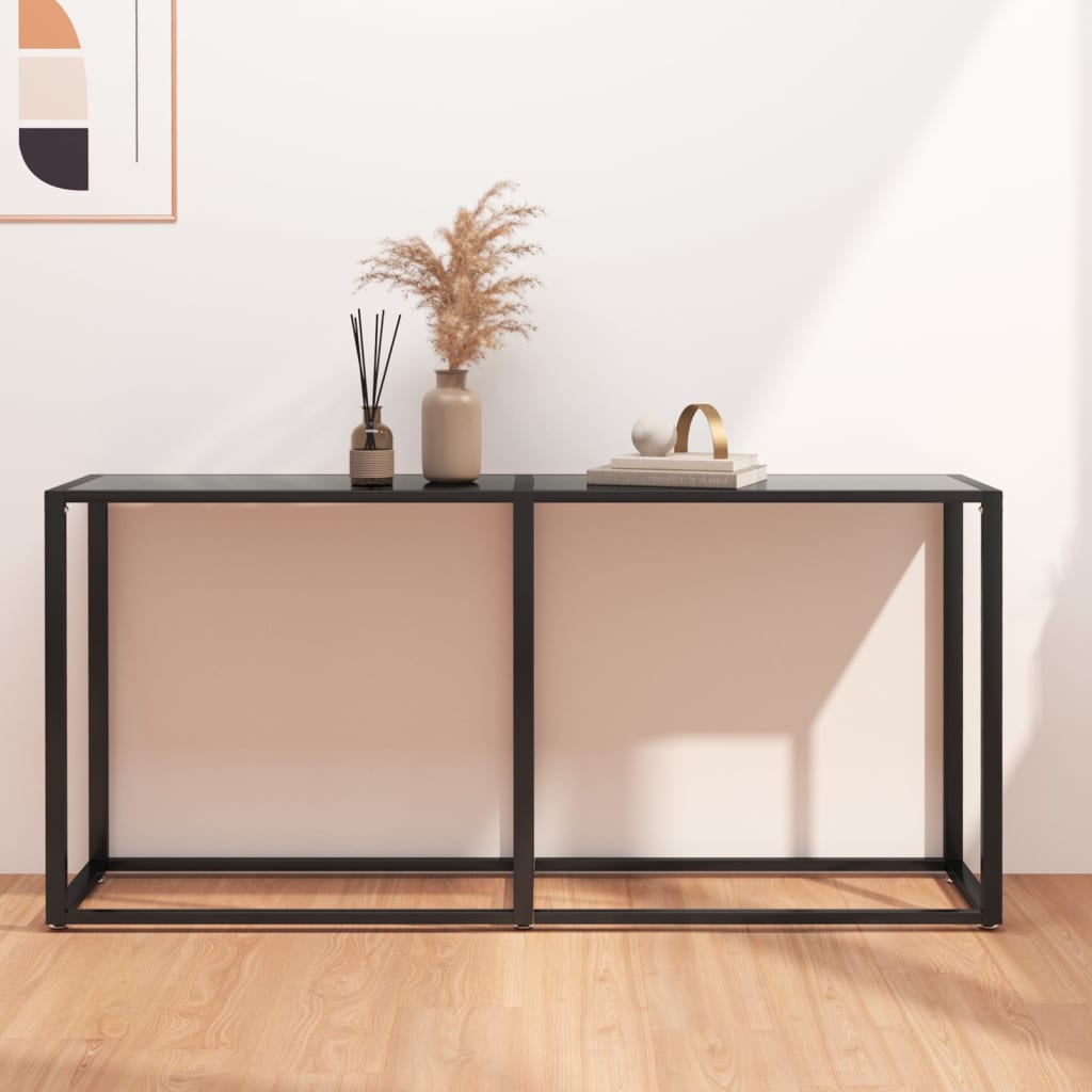 vidaXL Konsola, czarna, 160x35x75,5 cm, szkło hartowane