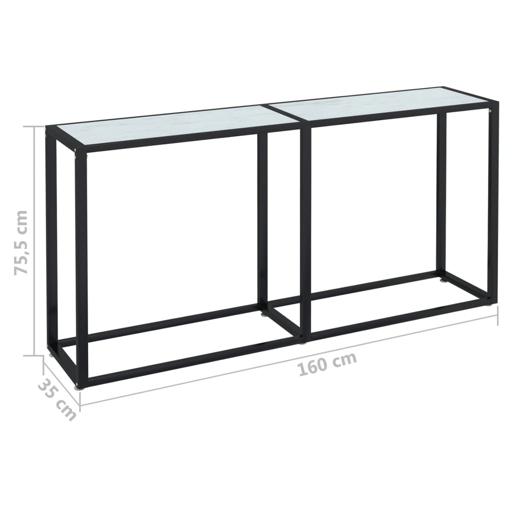 vidaXL Konsola, biały marmur, 160x35x75,5 cm, szkło hartowane