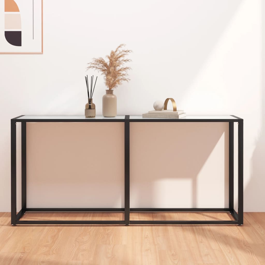 vidaXL Konsola, biały marmur, 160x35x75,5 cm, szkło hartowane
