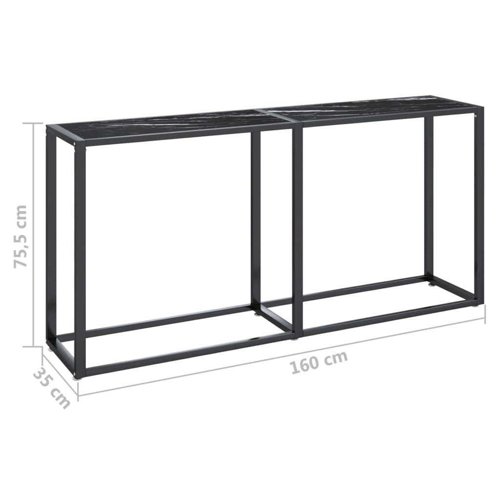 vidaXL Konsola, czarny marmur, 160x35x75,5 cm, szkło hartowane