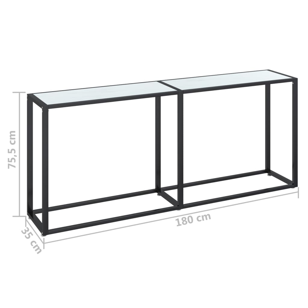 vidaXL Konsola, biały marmur, 180x35x75,5 cm, szkło hartowane