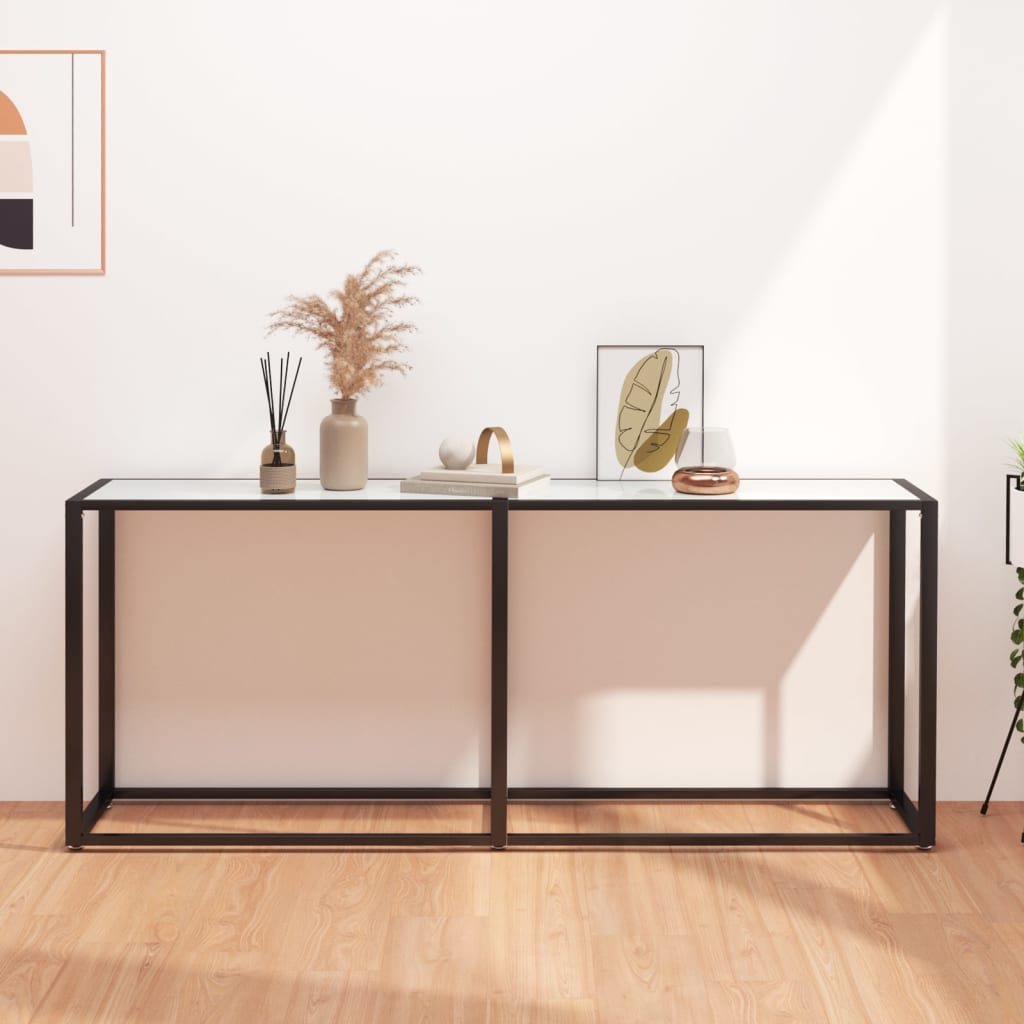 vidaXL Konsola, biały marmur, 180x35x75,5 cm, szkło hartowane