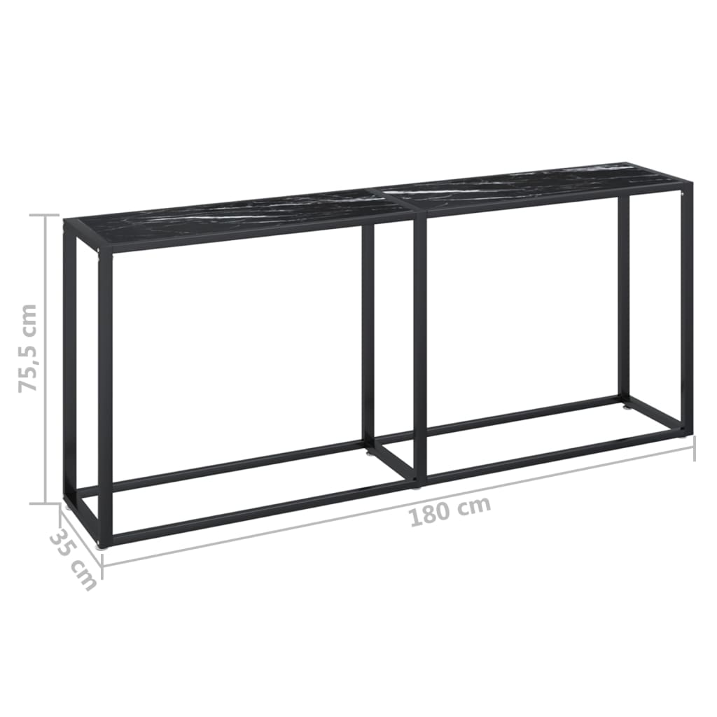 vidaXL Konsola, czarny marmur, 180x35x75,5 cm, szkło hartowane