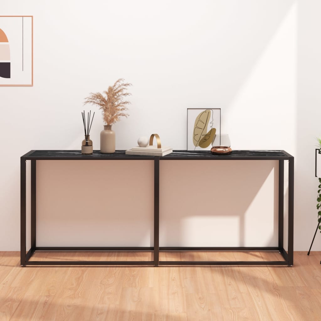vidaXL Konsola, czarny marmur, 180x35x75,5 cm, szkło hartowane