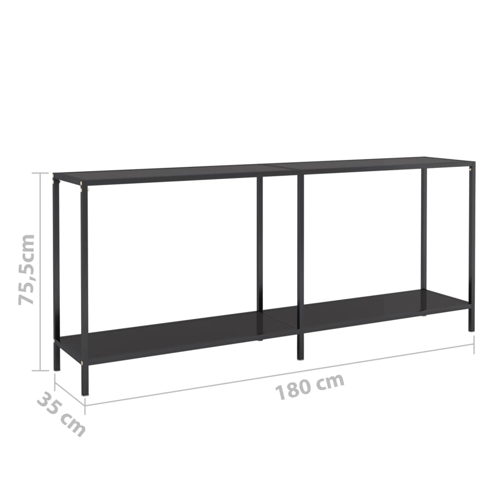 vidaXL Stolik konsolowy, czarny, 180x35x75,5 cm, szkło hartowane