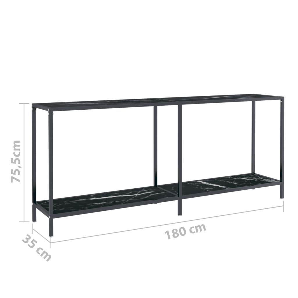 vidaXL Stolik konsolowy, czarny, 180x35x75,5 cm, szkło hartowane