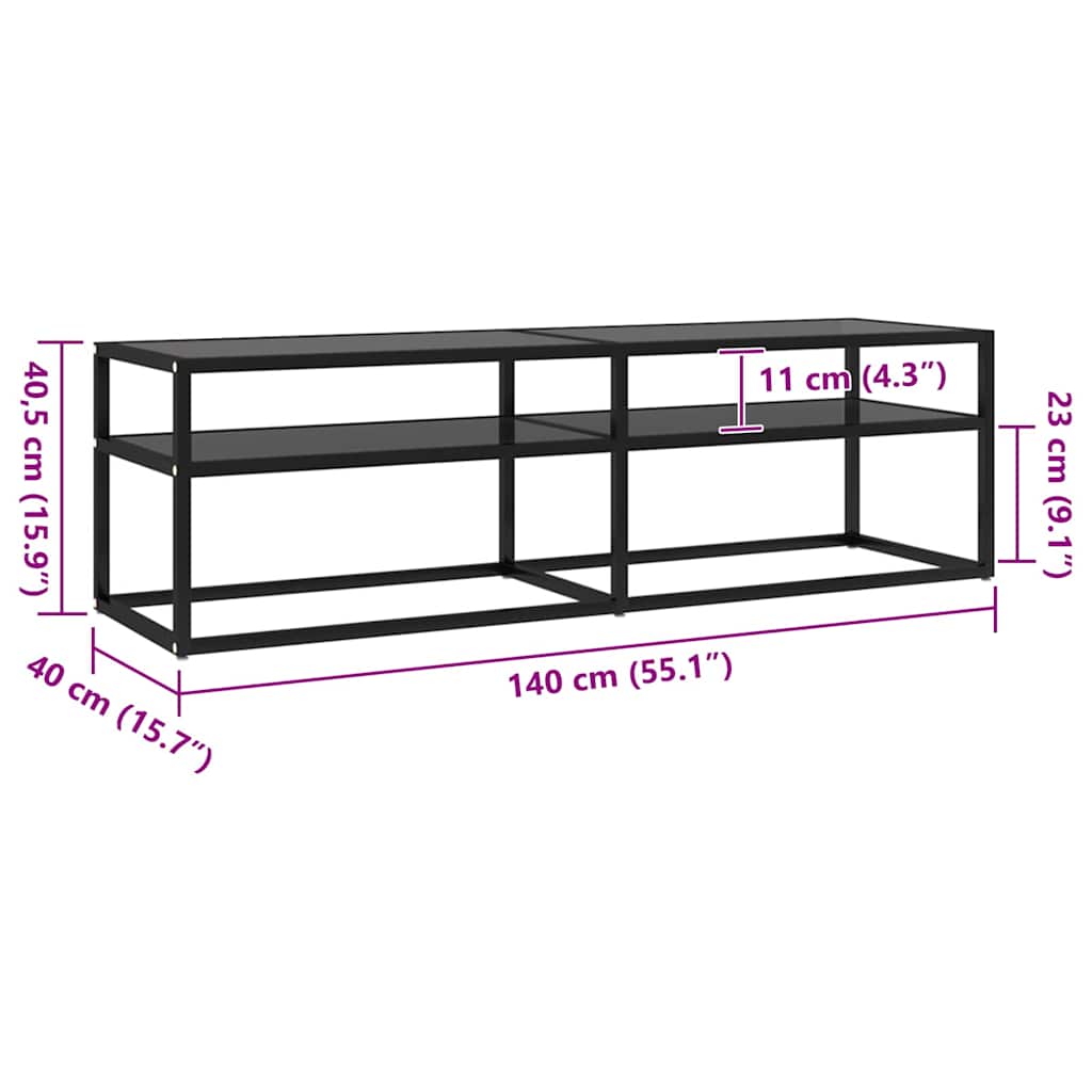 vidaXL Szafka pod TV, czarna, 140x40x40,5 cm, szkło hartowane