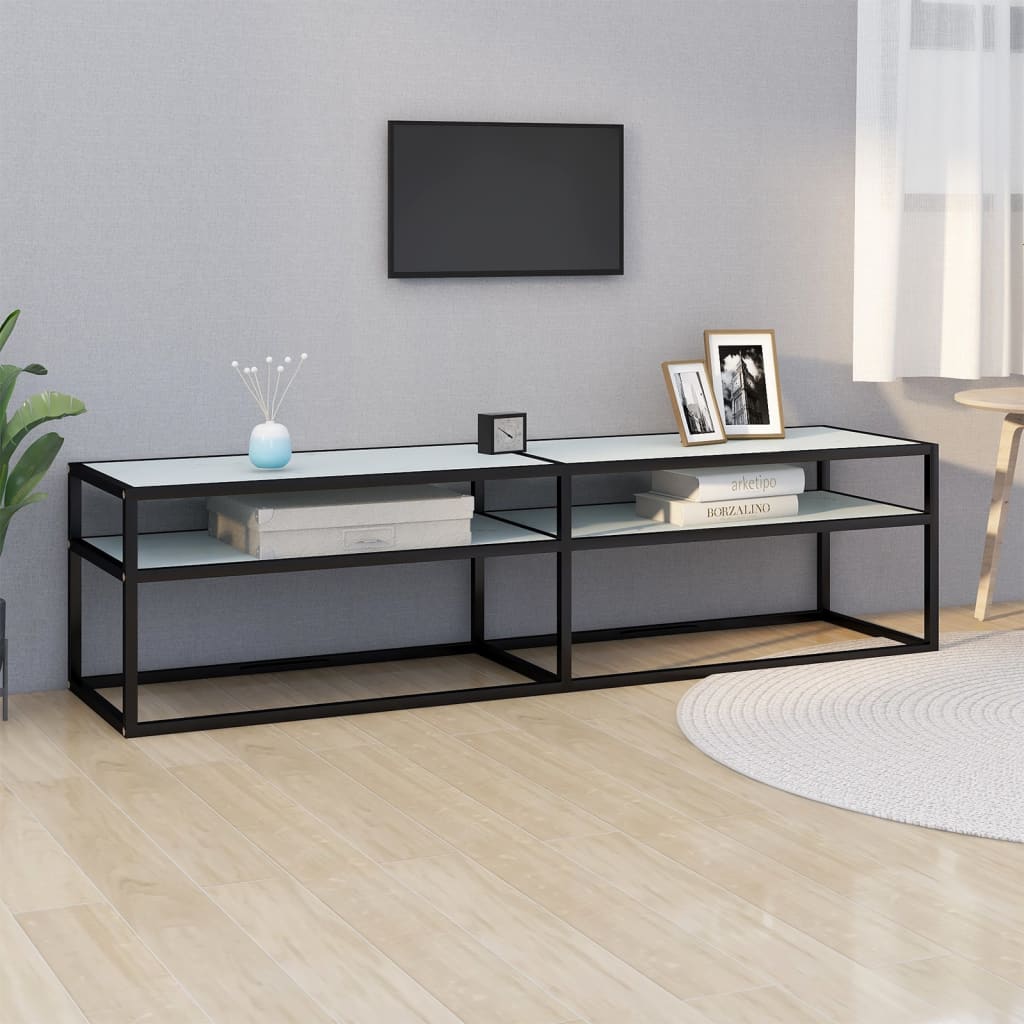 vidaXL Szafka pod TV, biały marmur, 160x40x40,5 cm, szkło hartowane