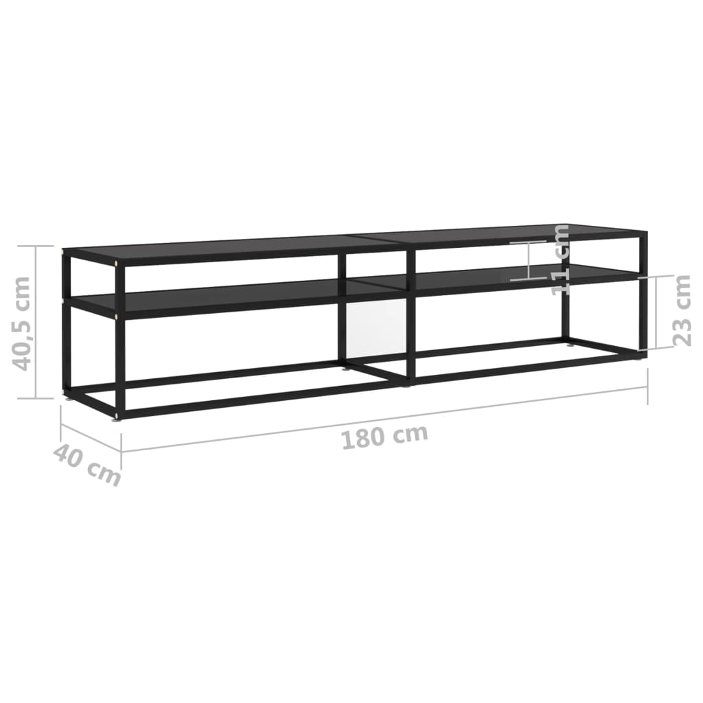 vidaXL Szafka pod TV, czarna, 180x40x40,5 cm, szkło hartowane