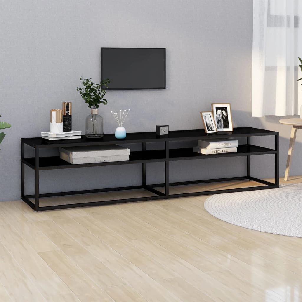 vidaXL Szafka pod TV, czarna, 180x40x40,5 cm, szkło hartowane