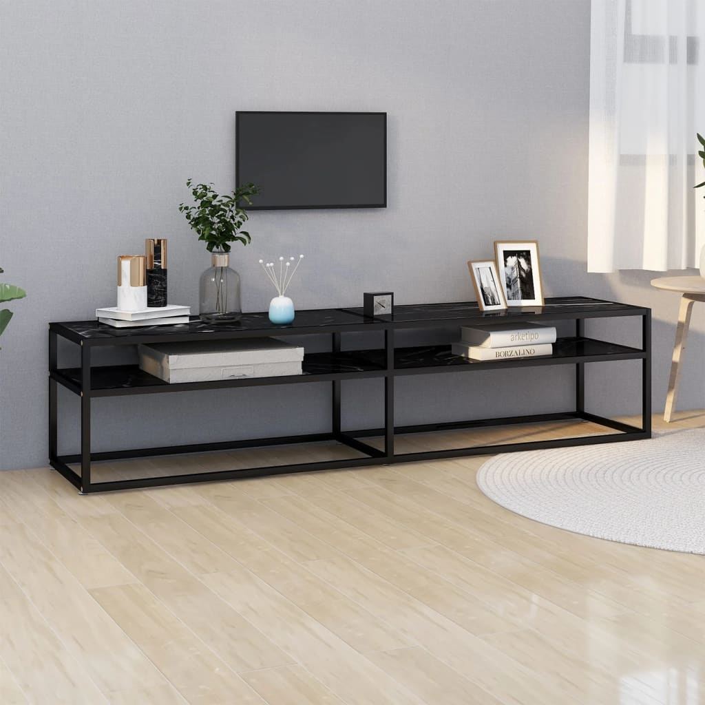 vidaXL Szafka pod TV, czarny marmur, 180x40x40,5 cm, szkło hartowane