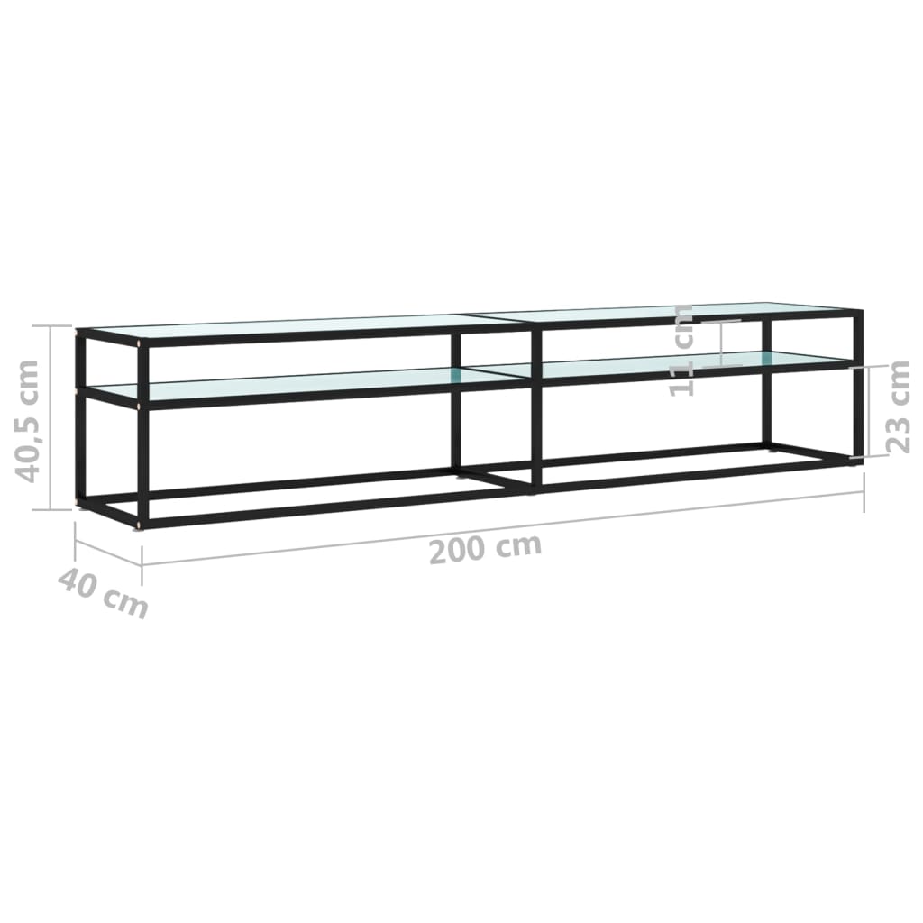 vidaXL Szafka pod TV, biały marmur, 200x40x40,5 cm, szkło hartowane