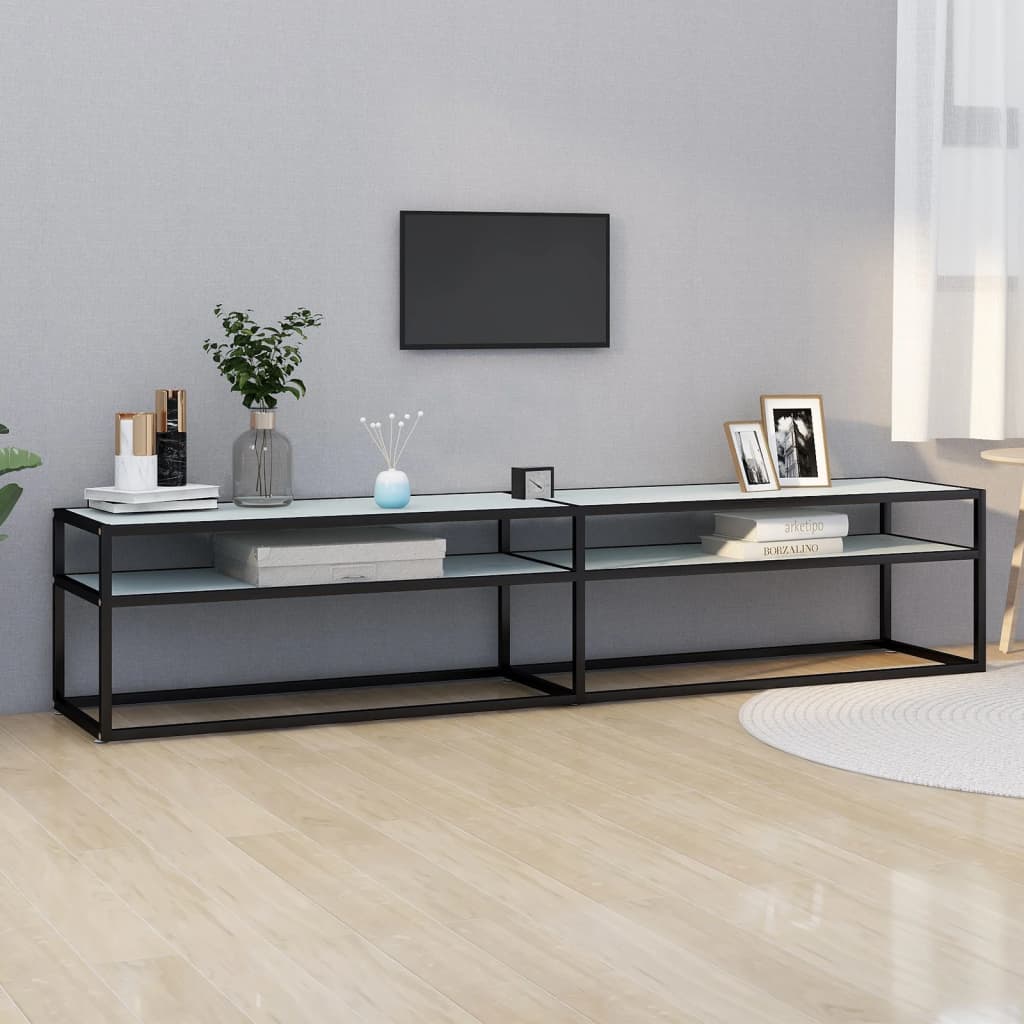 vidaXL Szafka pod TV, biały marmur, 200x40x40,5 cm, szkło hartowane