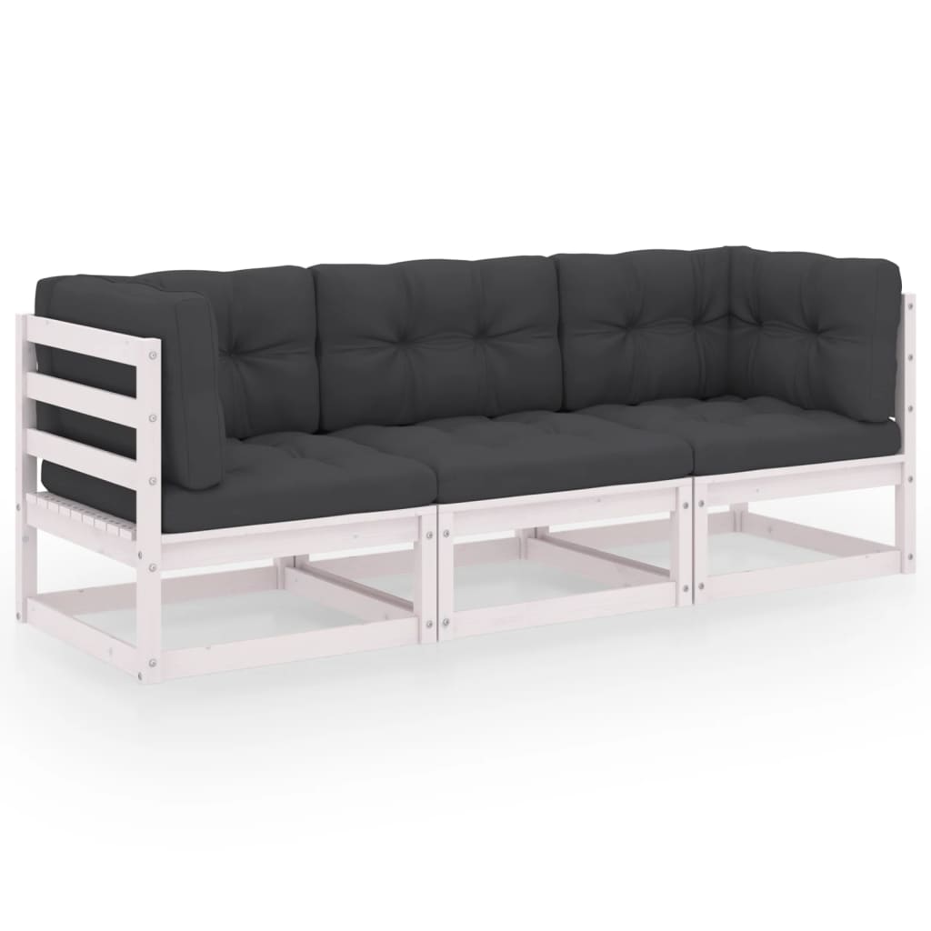 vidaXL 3-osobowa sofa ogrodowa z poduszkami, lite drewno sosnowe