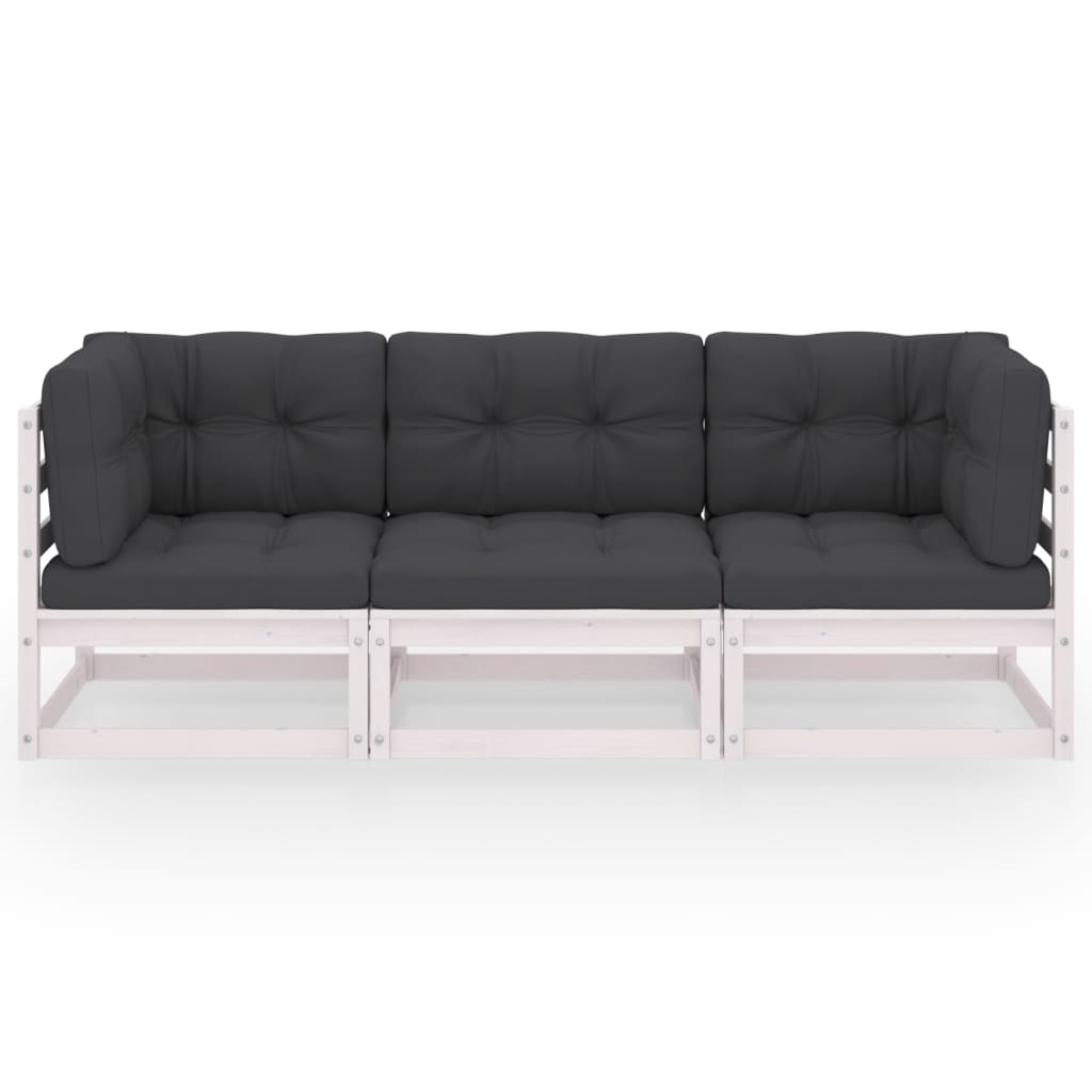 vidaXL 3-osobowa sofa ogrodowa z poduszkami, lite drewno sosnowe